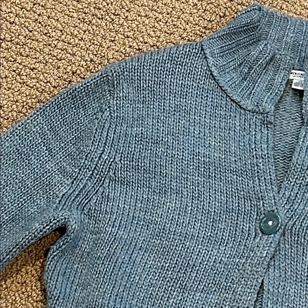 Vintage AEO Single Button Front Mock Neck Cropped Cardigan Large Green Blue Gray